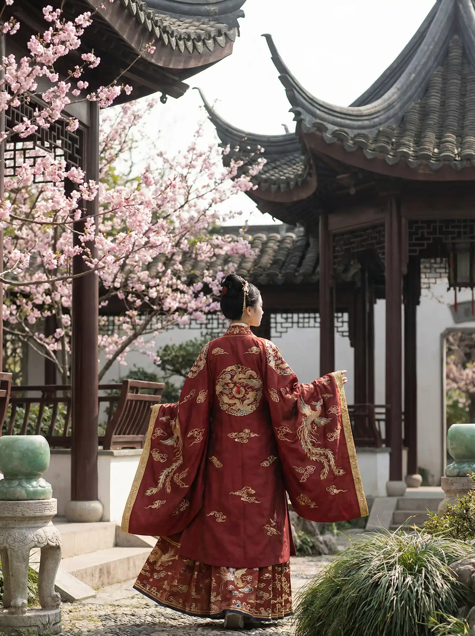 电视剧妻子的诱惑 明制汉服红色凤凰刺绣